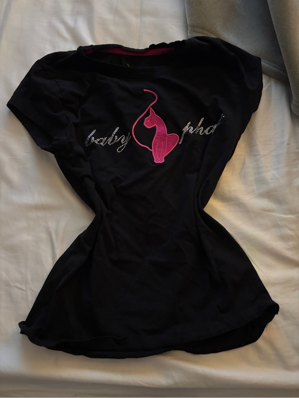 Baby Phat Black Tee with Pink Embroidered Cat